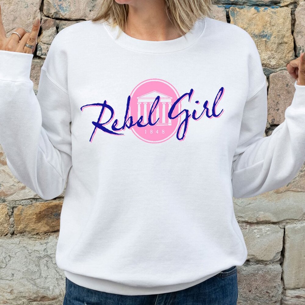 Ole Miss Rebel Girl Univ of Mississippi crewneck sweatshirt WHITE